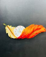 Premium Bird Feather Wall clock (Orange)- পাখির পালকের ঘড়ি